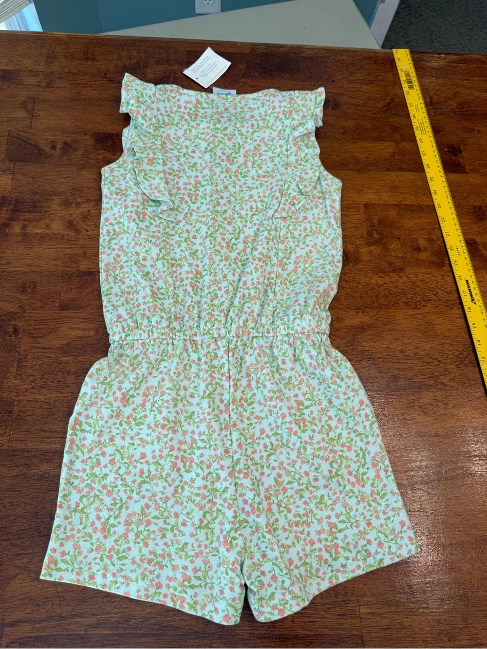 Eyelet & Ivy Girls Ruffle Floral Romper Mint Pink Ditsy Green Size 14